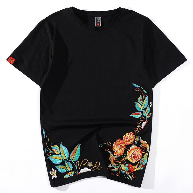 Summer Flowers Embroidery T Shirt Streetzen