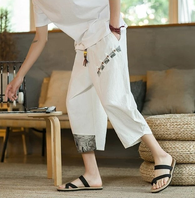 Japanese Summer Thin Cotton/Linen Cropped Pants