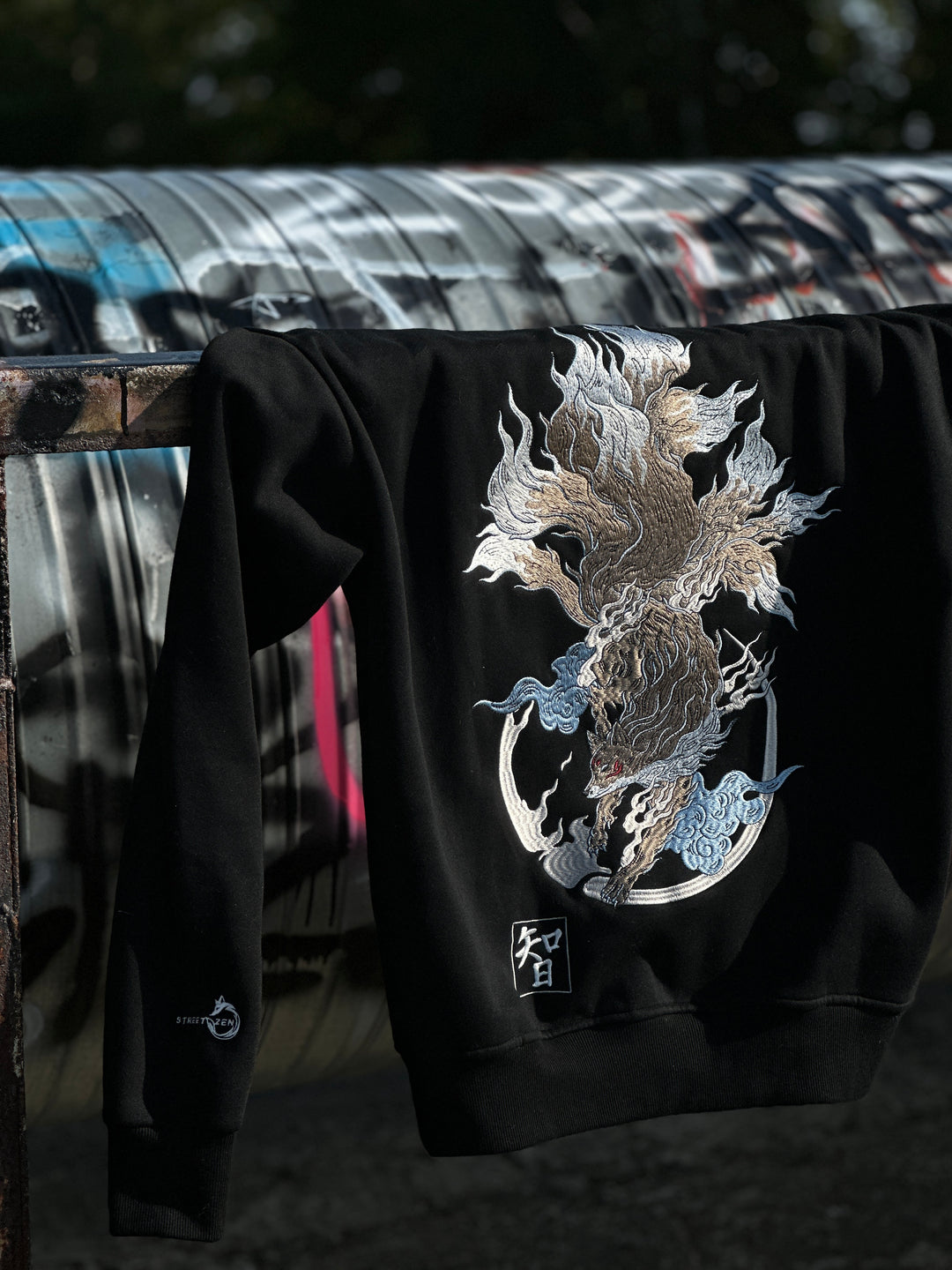 Heavy Embroidery Japanese Kitsune Fox Hoodie 400GSM
