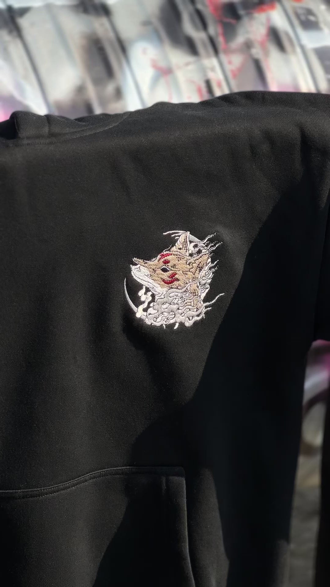 Heavy Embroidery Japanese Kitsune Fox Hoodie 400GSM