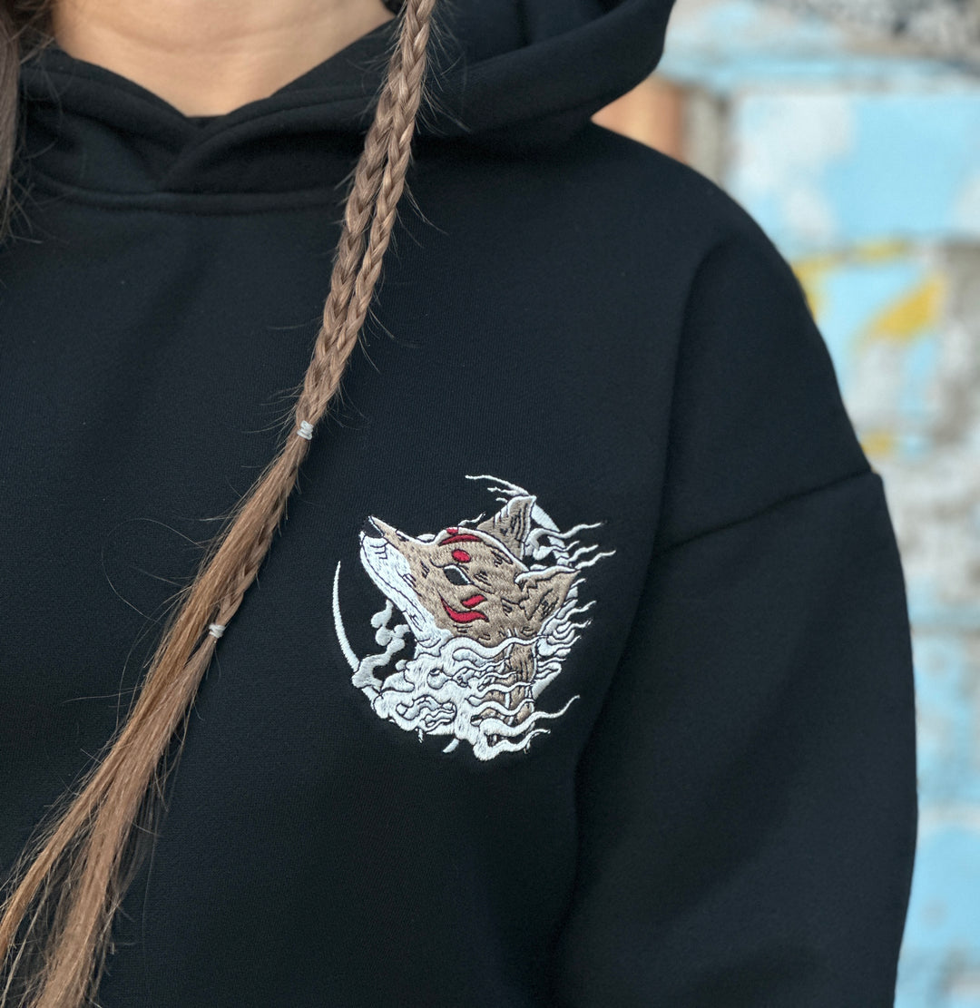 Heavy Embroidery Japanese Kitsune Fox Hoodie 400GSM