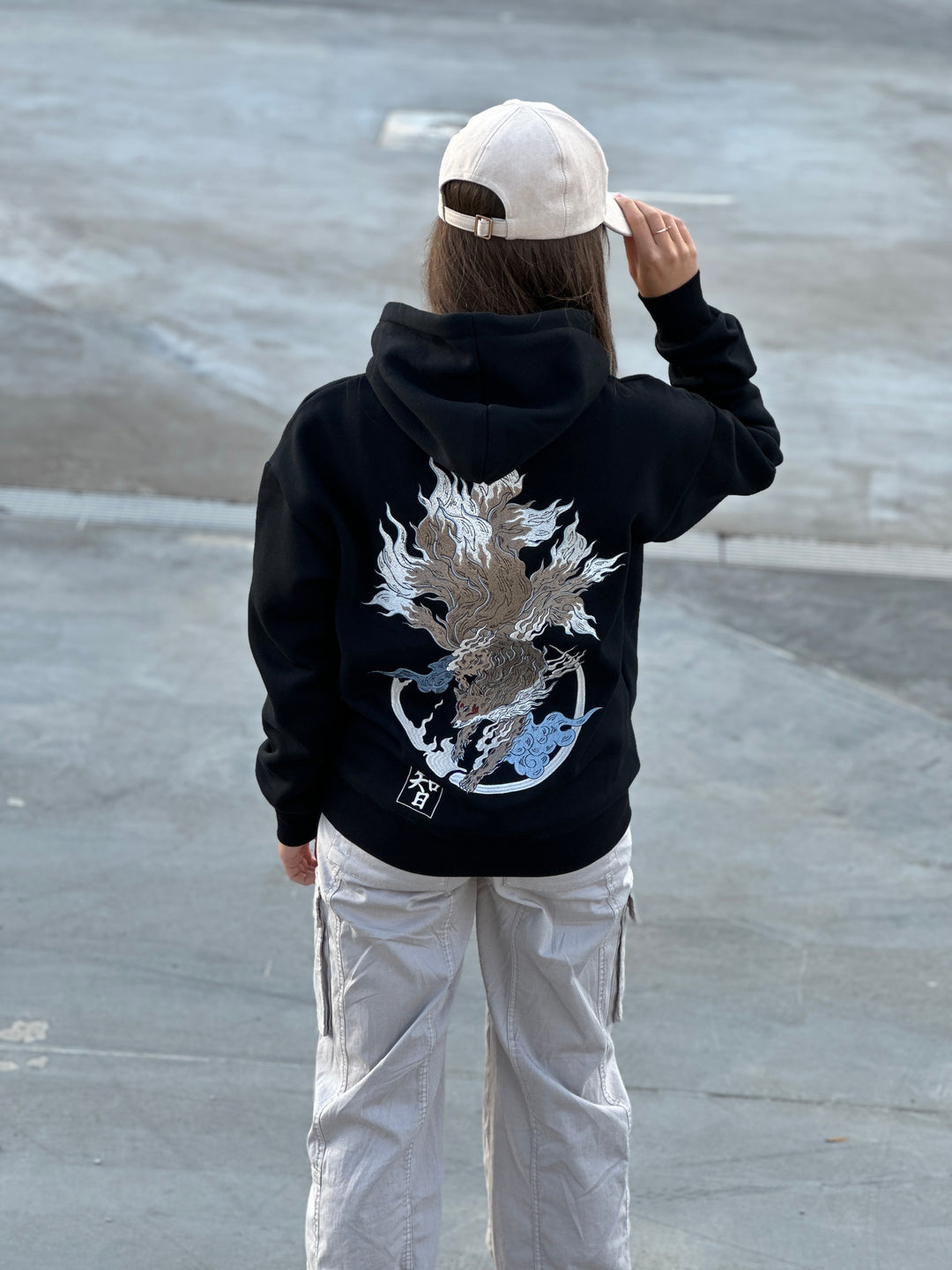 Heavy Embroidery Japanese Kitsune Fox Hoodie 400GSM