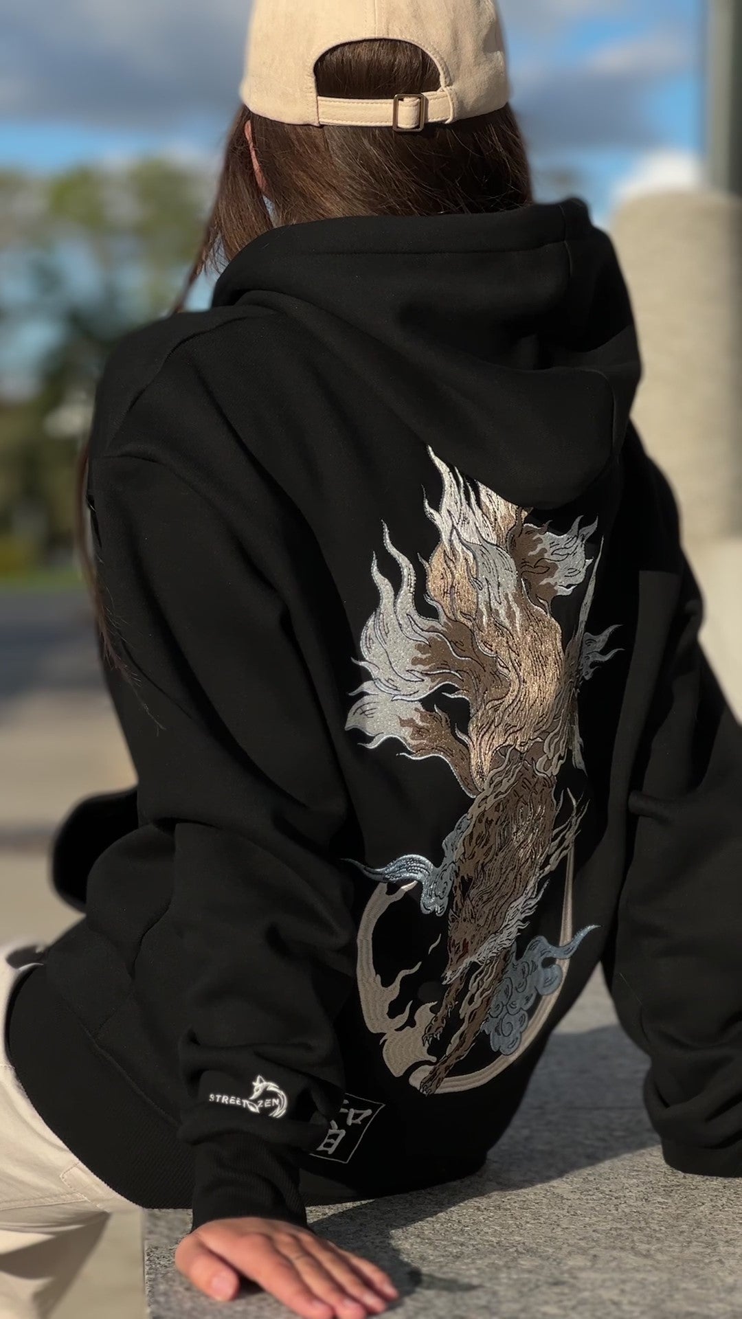 Heavy Embroidery Japanese Kitsune Fox Hoodie 400GSM