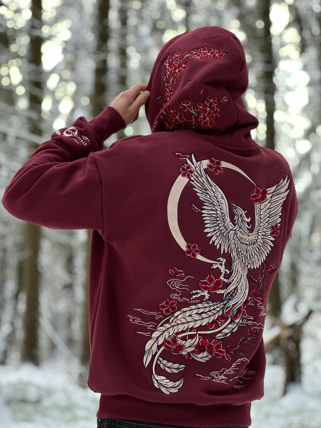 Heavy Embroidery White Gold Phoenix Hoodie 400GSM