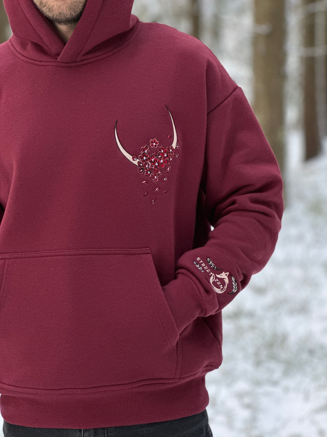 Heavy Embroidery White Gold Phoenix Hoodie 400GSM