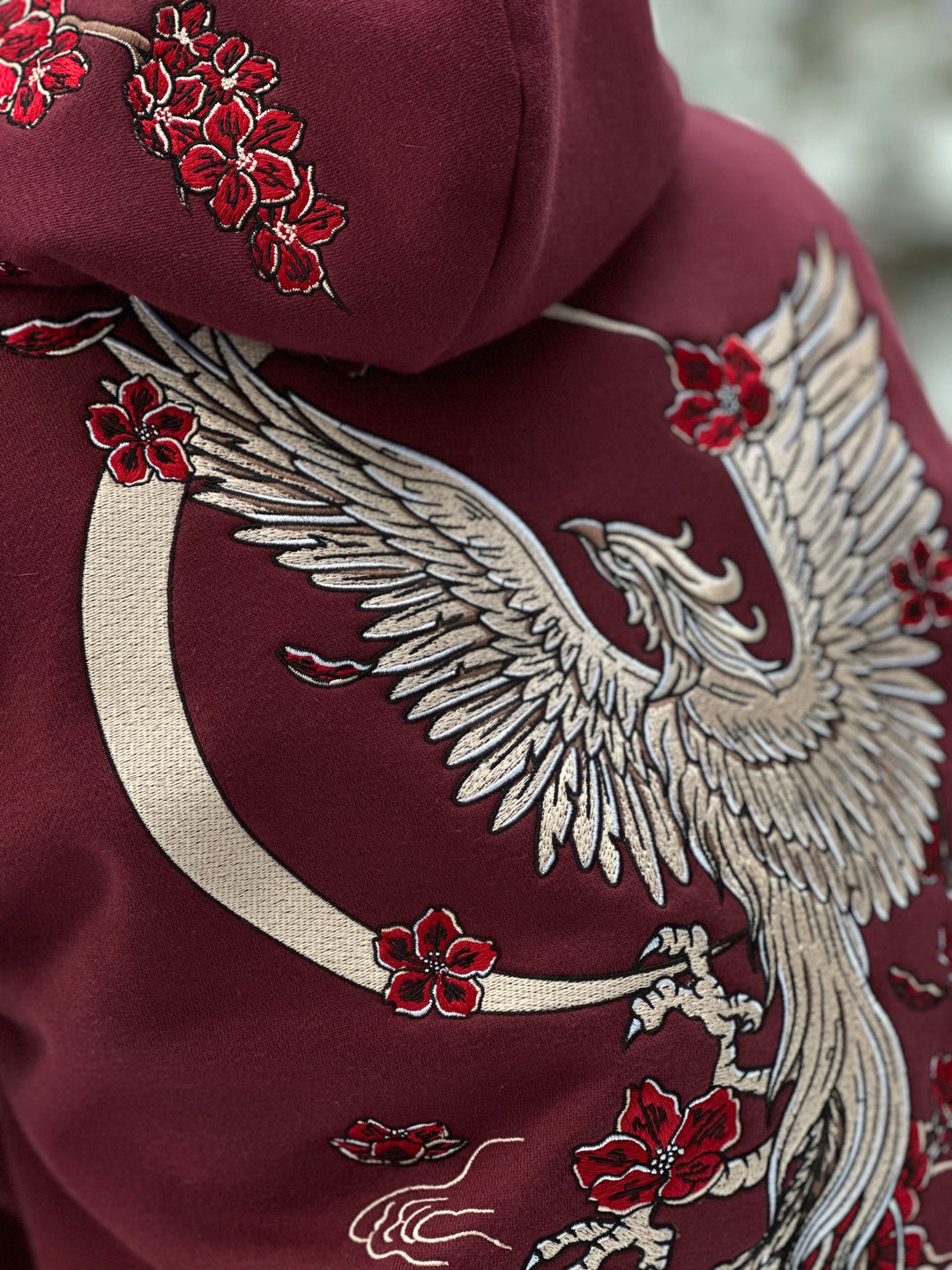 Heavy Embroidery White Gold Phoenix Hoodie 400GSM