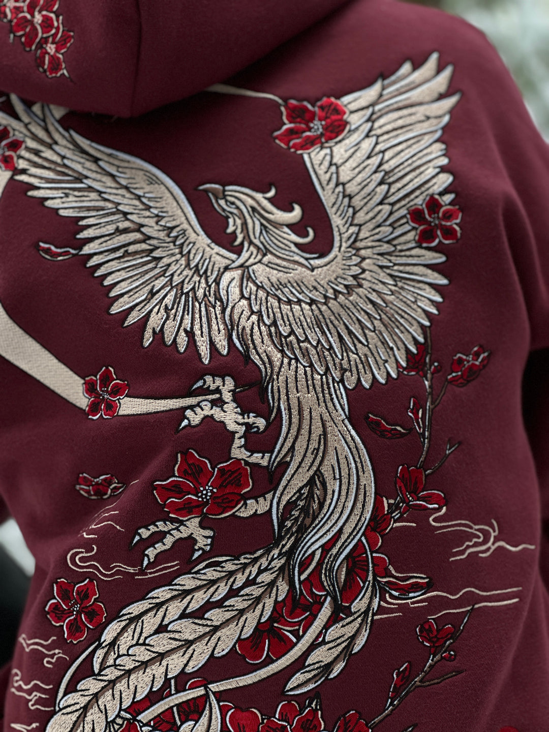 Heavy Embroidery White Gold Phoenix Hoodie 400GSM