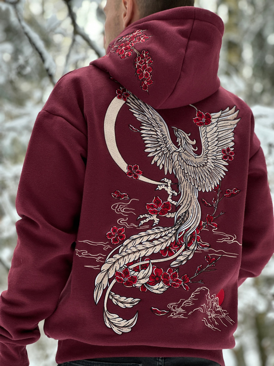 Heavy Embroidery White Gold Phoenix Hoodie 400GSM
