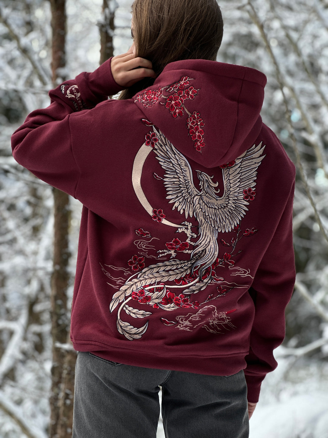 Heavy Embroidery White Gold Phoenix Hoodie 400GSM