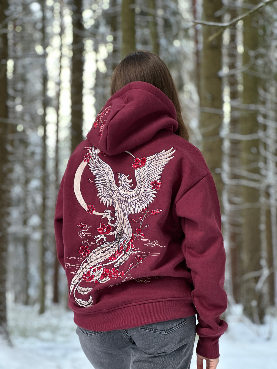 Heavy Embroidery White Gold Phoenix Hoodie 400GSM
