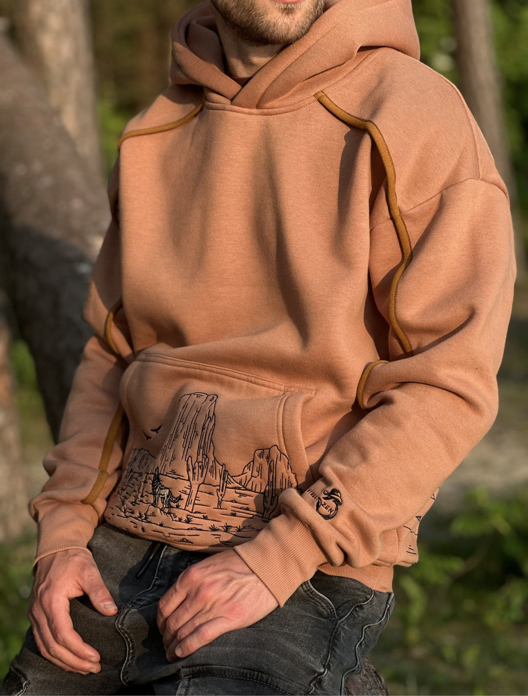 WESTERN Heavy Embroidery Hoodie 400GSM - Desert Clay Color