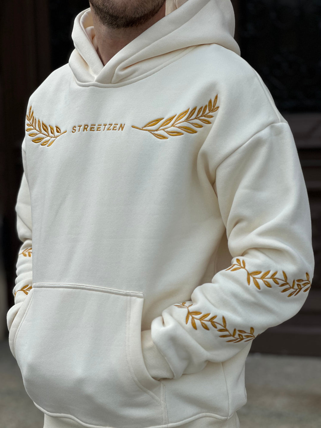 Ancient Rome - Heavy Embroidery Hoodie 400GSM - Antiqua Bone