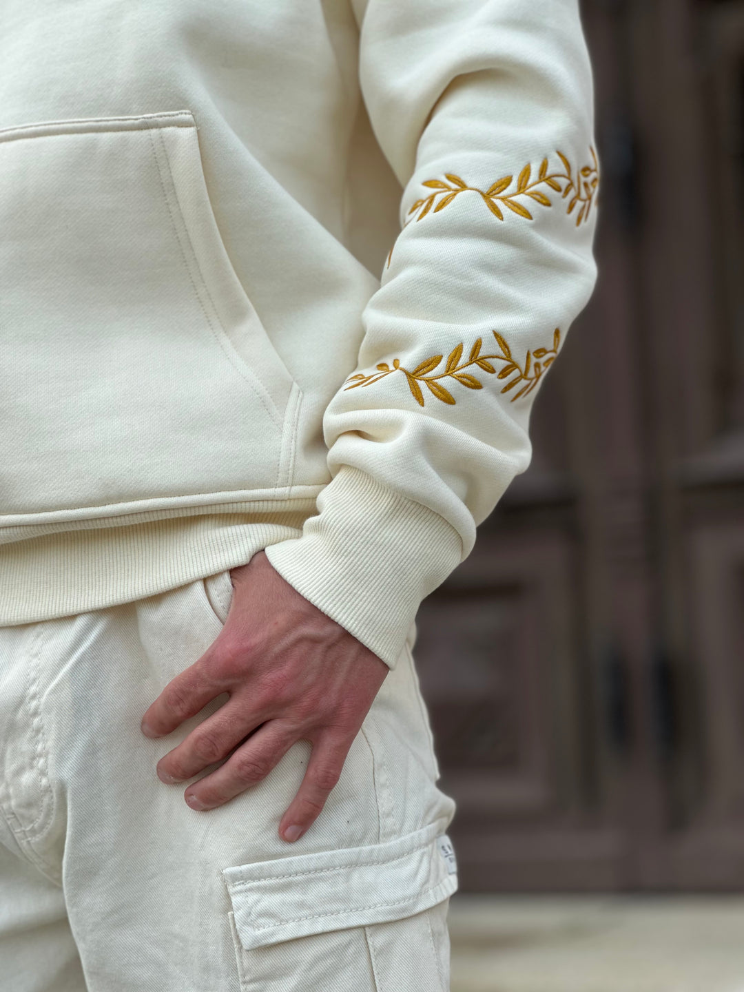 Ancient Rome - Heavy Embroidery Hoodie 400GSM - Antiqua Bone