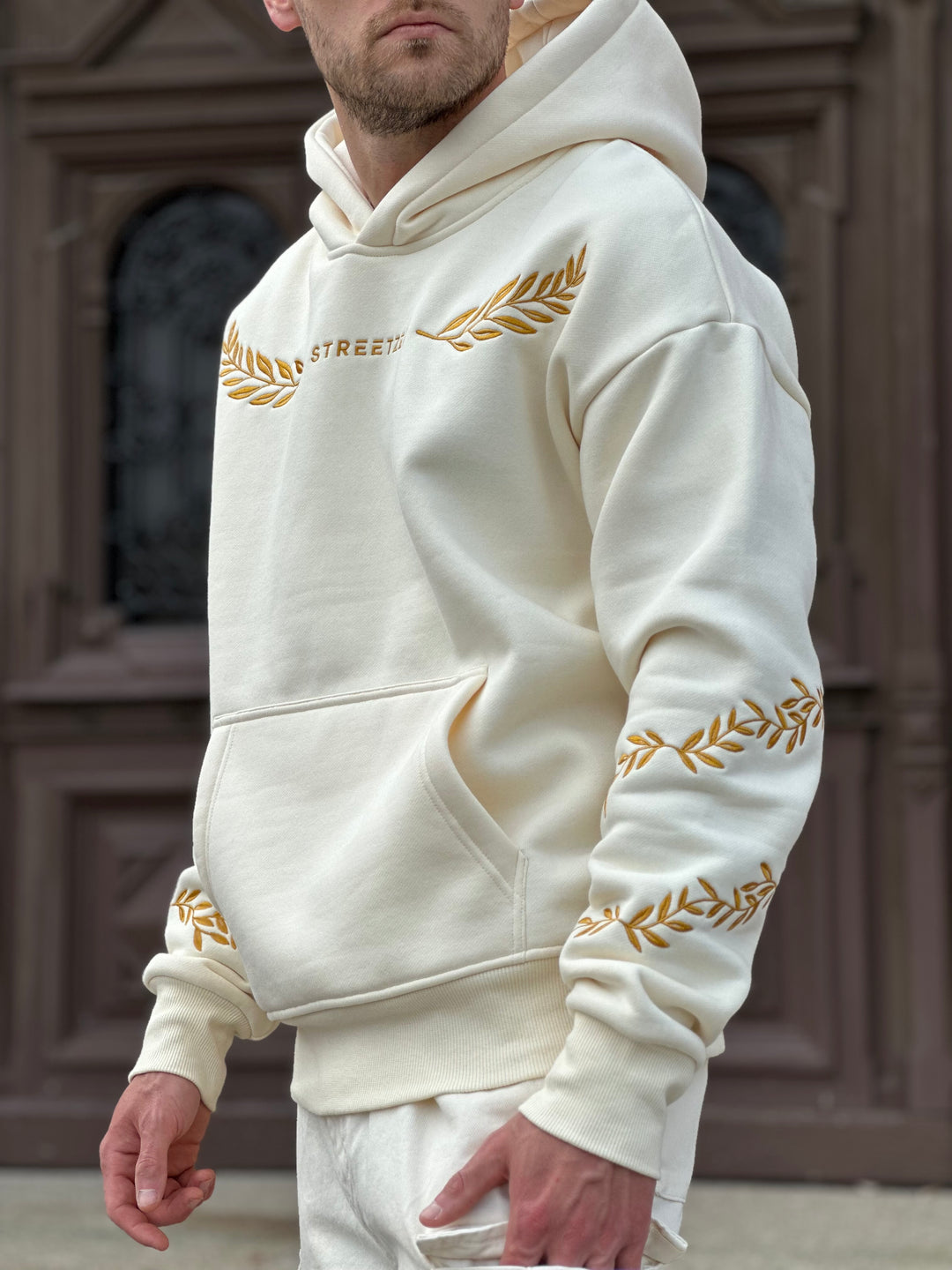 Ancient Rome - Heavy Embroidery Hoodie 400GSM - Antiqua Bone