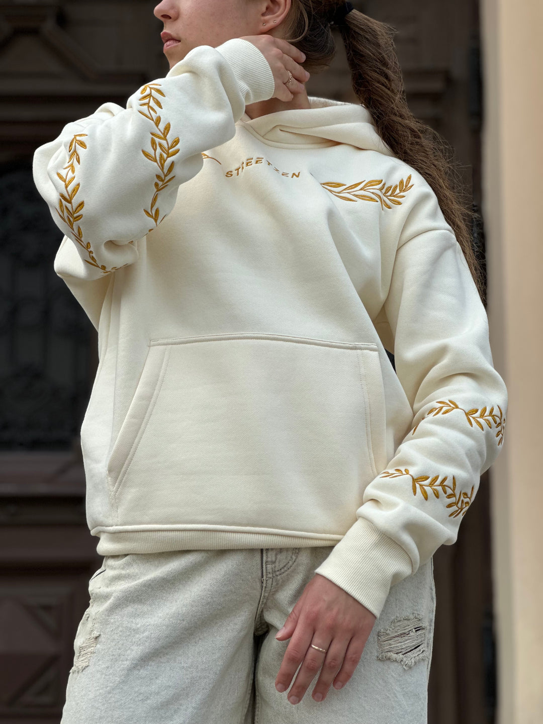 Ancient Rome - Heavy Embroidery Hoodie 400GSM - Antiqua Bone
