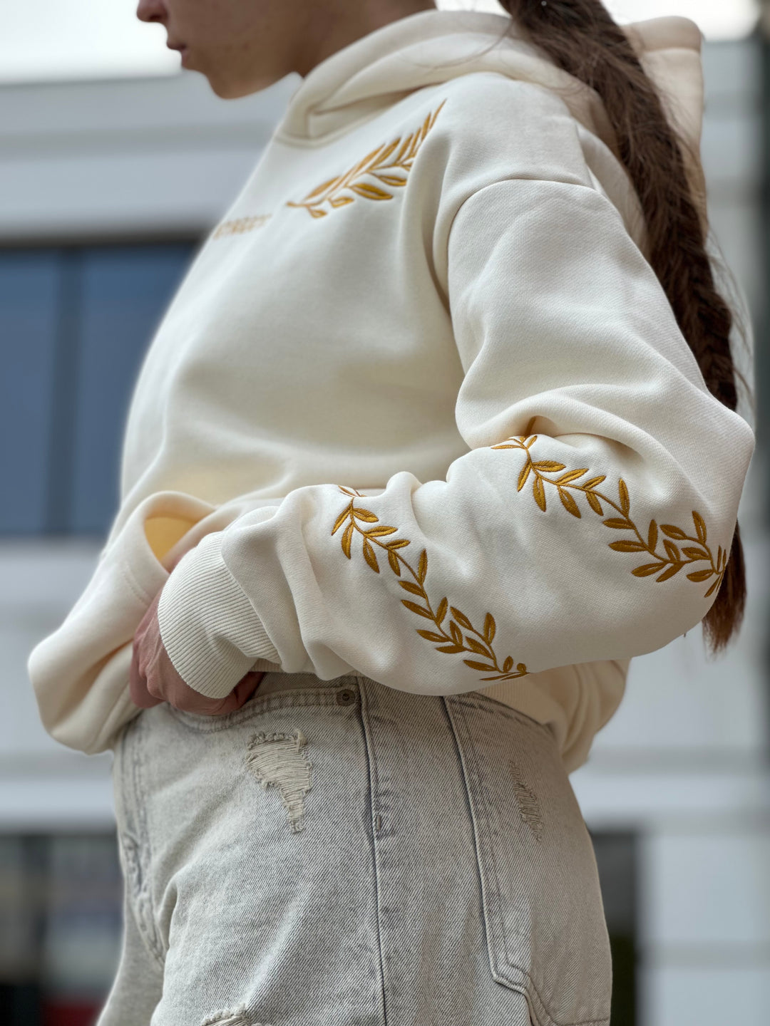 Ancient Rome - Heavy Embroidery Hoodie 400GSM - Antiqua Bone