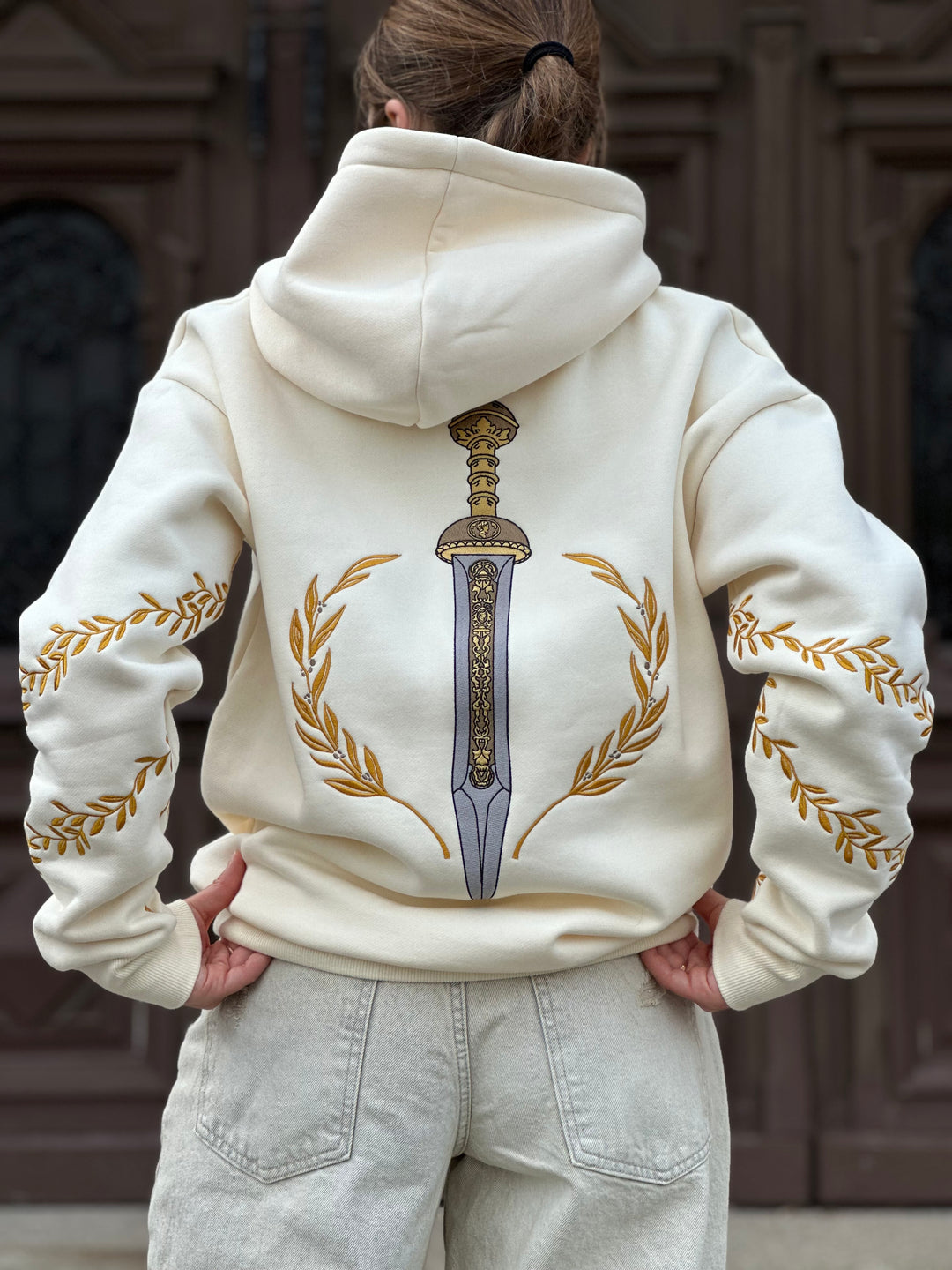 Ancient Rome - Heavy Embroidery Hoodie 400GSM - Antiqua Bone