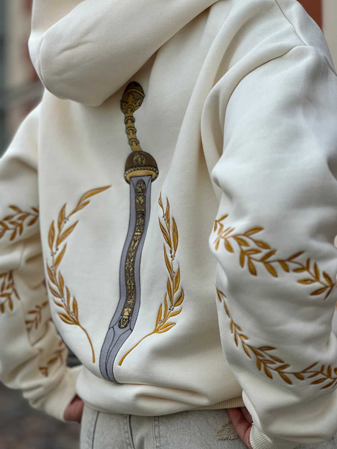 Ancient Rome - Heavy Embroidery Hoodie 400GSM - Antiqua Bone