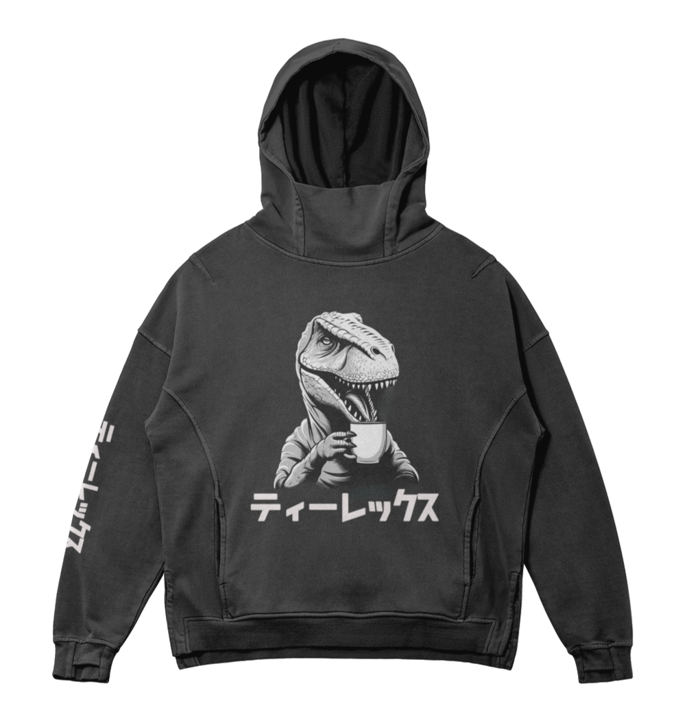 Sudadera con capucha de cuello alto lavada Dino Kanji - Ajuste unisex