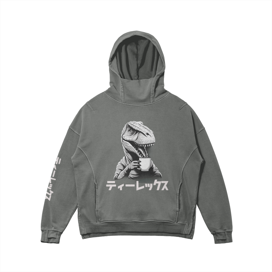 Sudadera con capucha de cuello alto lavada Dino Kanji - Ajuste unisex