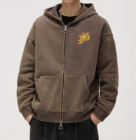 Faded - Embroidered Lotus - Oriental Style Hoodie