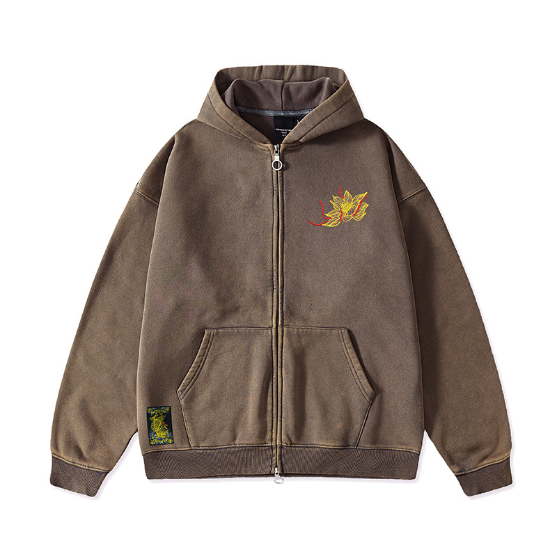 Faded - Embroidered Lotus - Oriental Style Hoodie