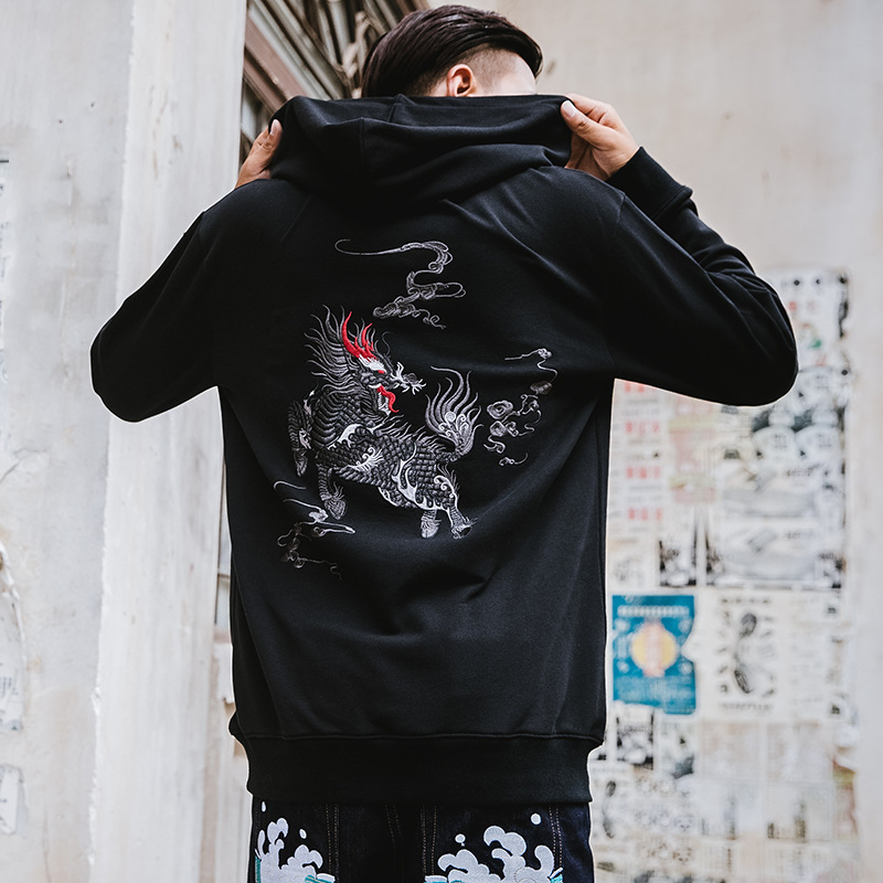 Dark Embroidery Mythical Dragon Hoodie, Unisex Cotton