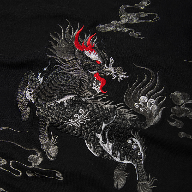 Dark Embroidery Mythical Dragon Hoodie, Unisex Cotton
