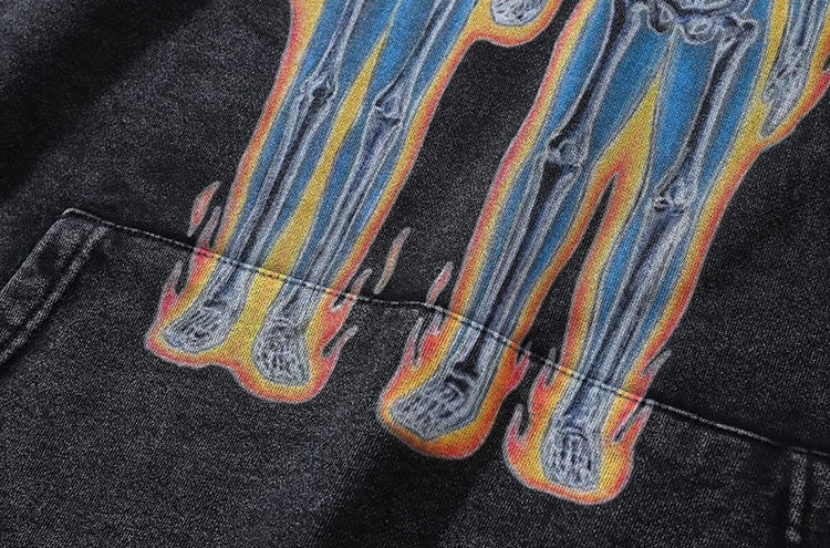 Skeleton Love Washed Oversized Hoodie