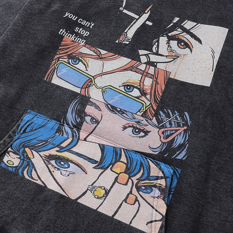 Washed Anime Hoodie Oversized