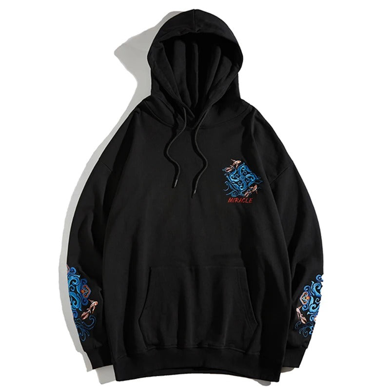 Bestickter Kapuzenpullover aus Baumwolle im Ethno-Stil