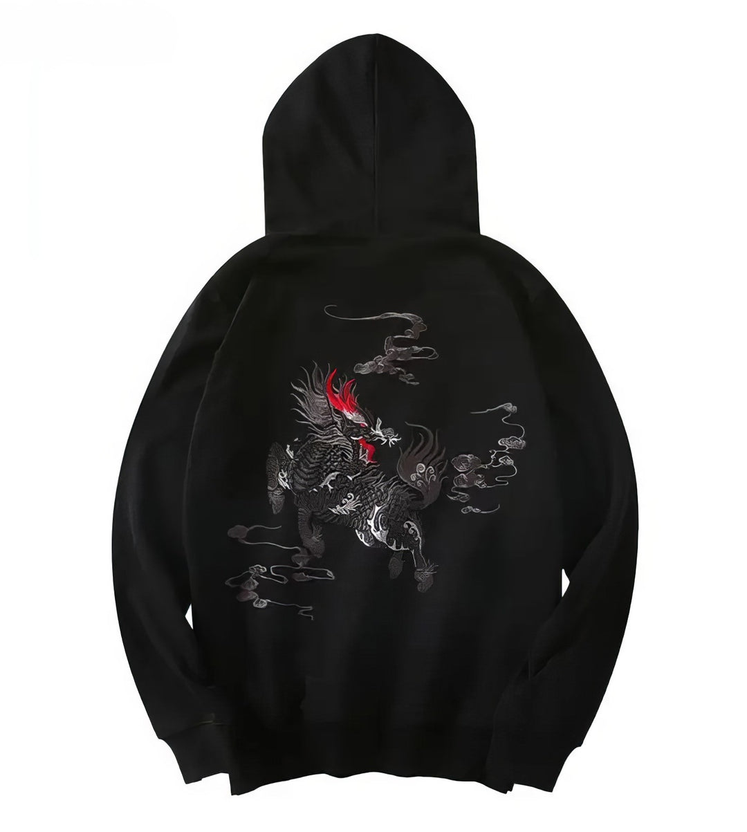Dark Embroidery Mythical Dragon Hoodie, Unisex Cotton