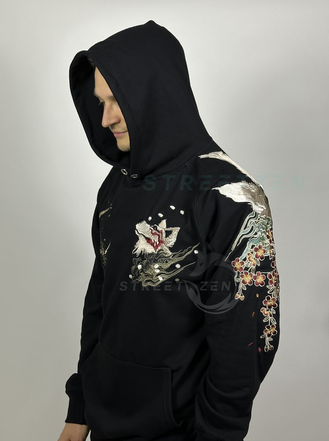 Nine Tailed Fox Kitsune Embroidered Hoodie, Yokosuka Pullover