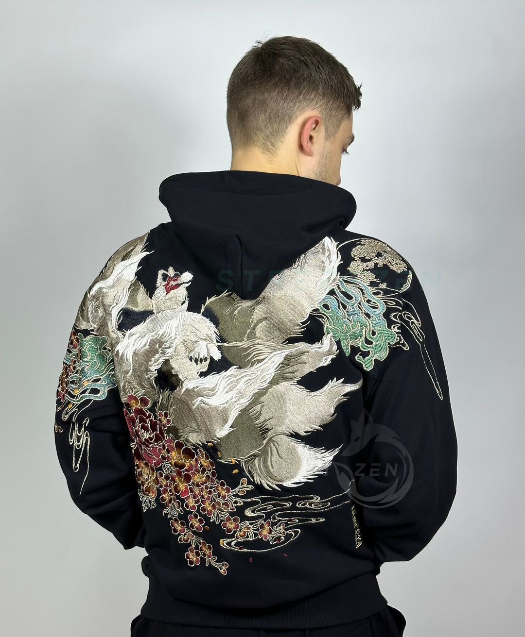 Nine Tailed Fox Kitsune Embroidered Hoodie, Yokosuka Pullover