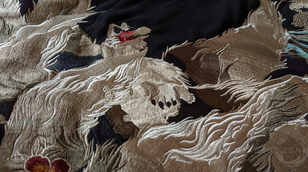 Nine Tailed Fox Kitsune Embroidered Hoodie, Yokosuka Pullover
