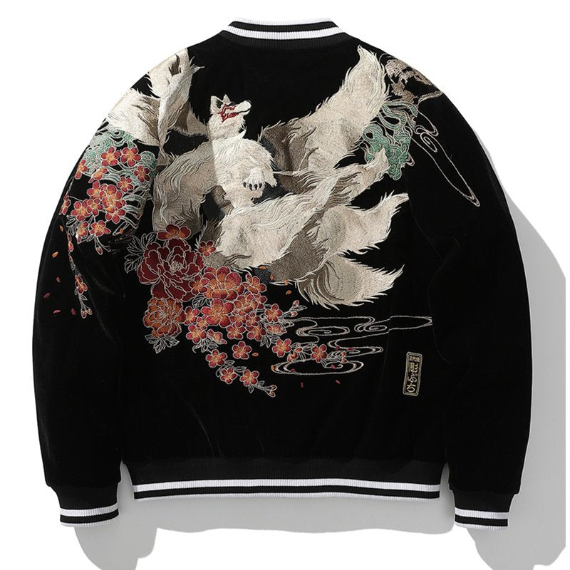 Embroidered deals Velvet Jacket Foxes Birds