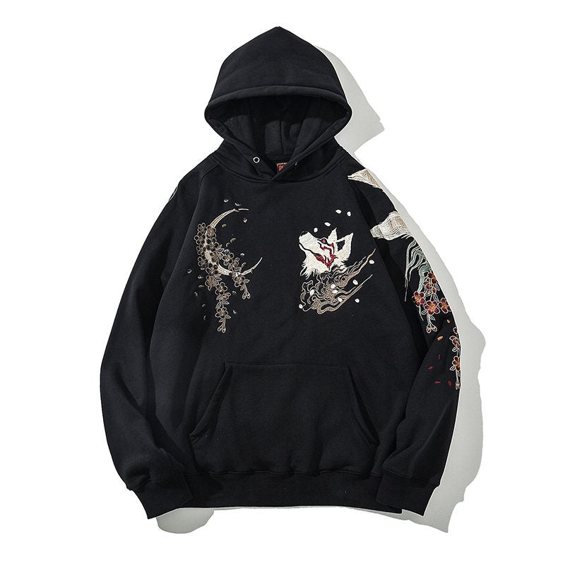Nine Tailed Fox Kitsune Embroidered Hoodie, Yokosuka Pullover