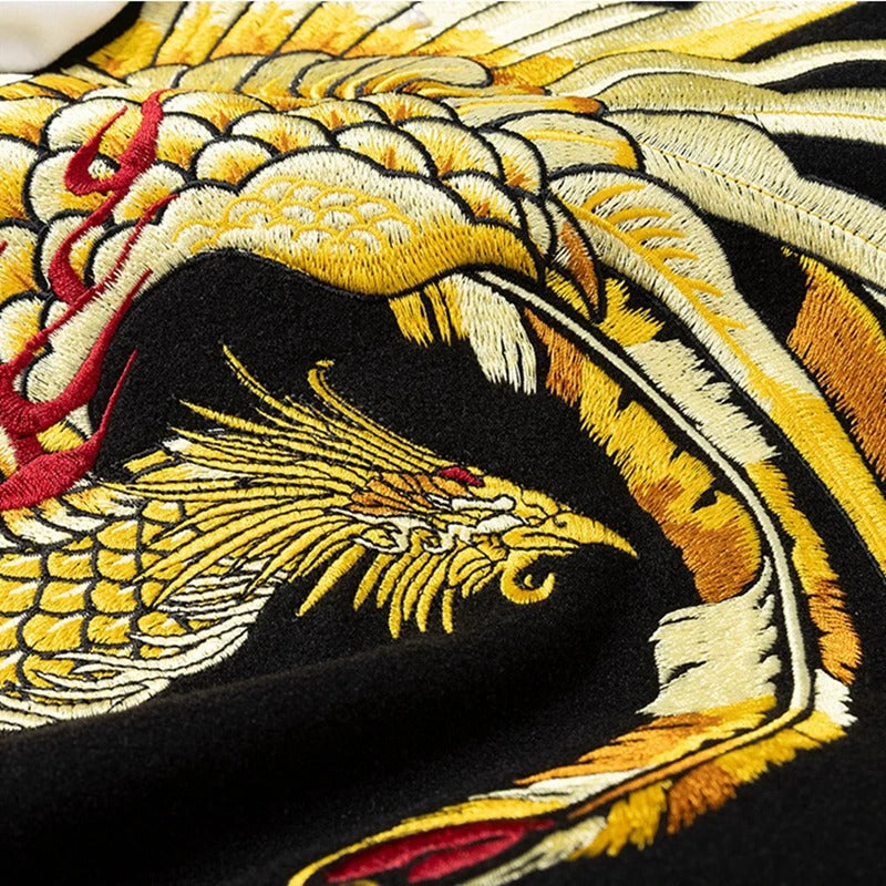 Golden Phoenix Embroidery Varsity Jacket Unisex