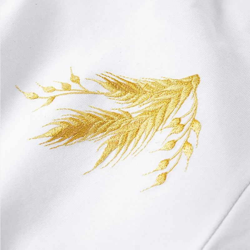 Embroidered Wheat Pattern Cotton T Shirt