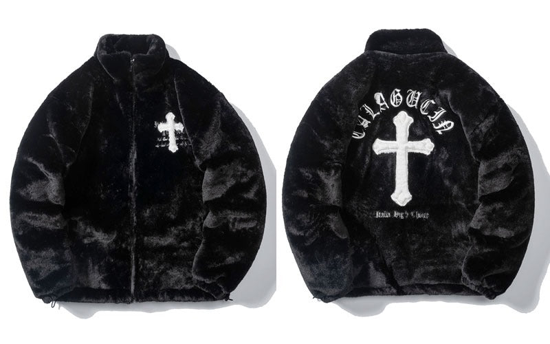 Cross Fleece fluffy Jacket ( Unisex )