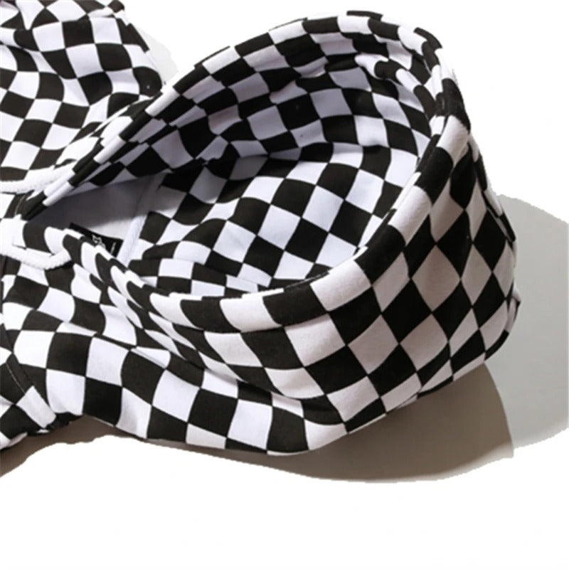 Checkerboard Pattern Cotton Hoodie