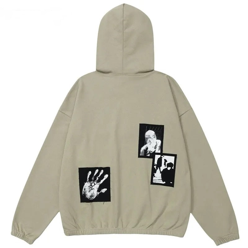 Patched Style Graphic Hoodie