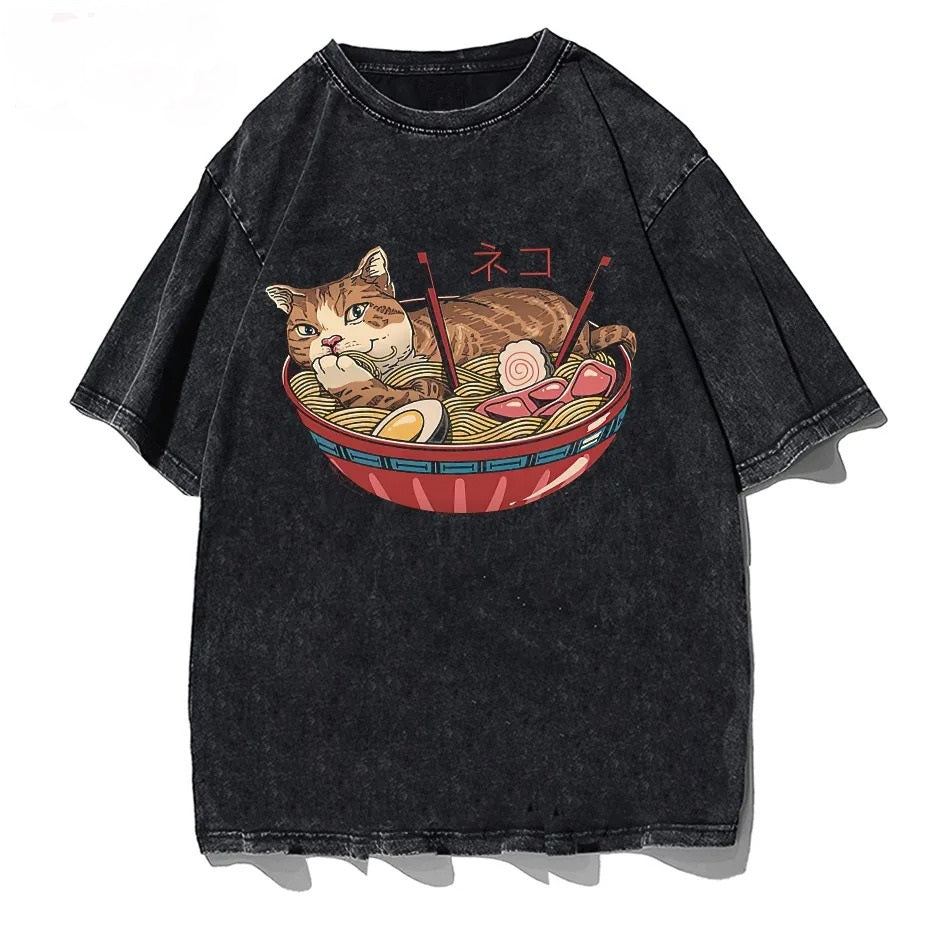 Genki Cat Washed Vintage T shirt
