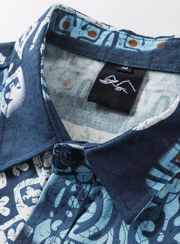 Blue Mirage - Hawaiian Short Sleeve Cotton & Linen Shirt