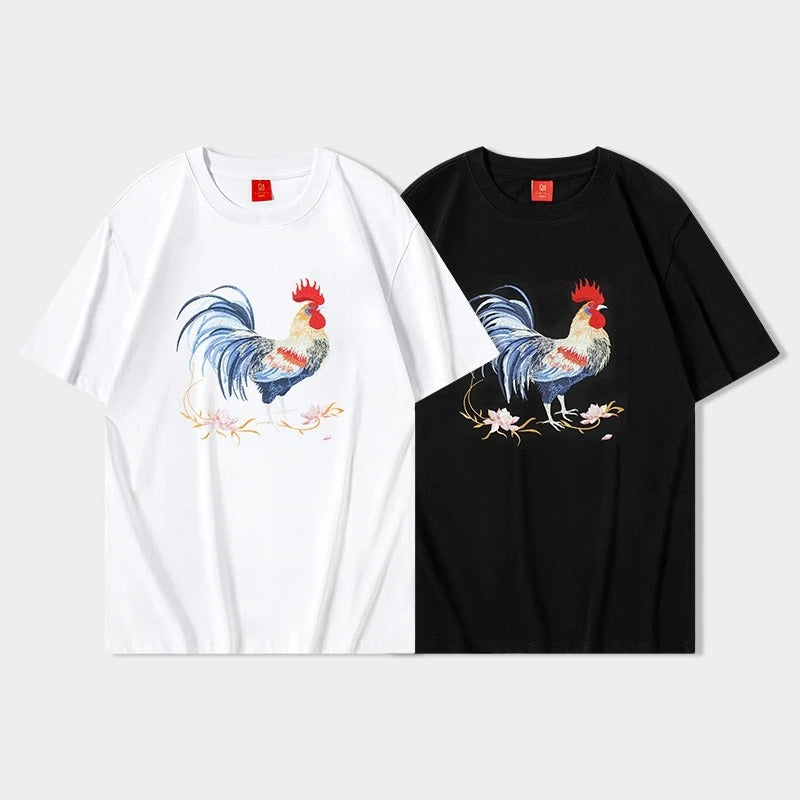 Majestic Rooster Heavy Embroidery T-Shirt