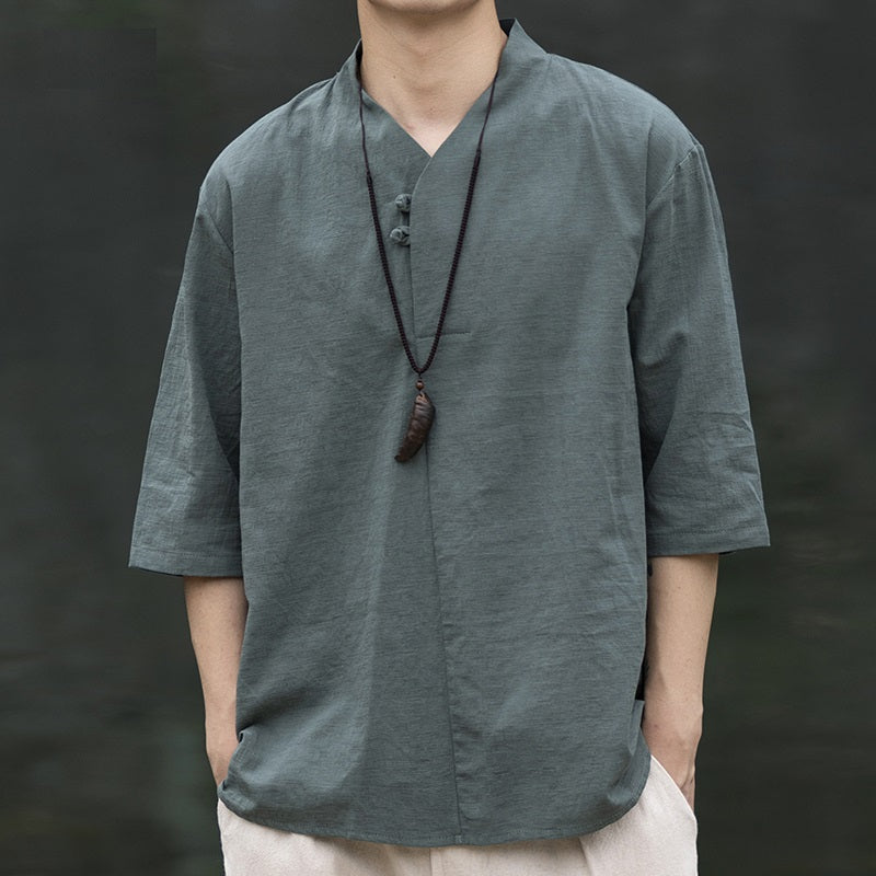 Traditional Ethnic Oriental Shirt, Linen/Cotton Top