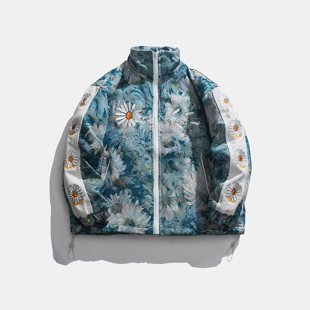 Jacke mit Gänseblümchen-Stickerei, wattiert mit Baumwolle / Unisex-Passform