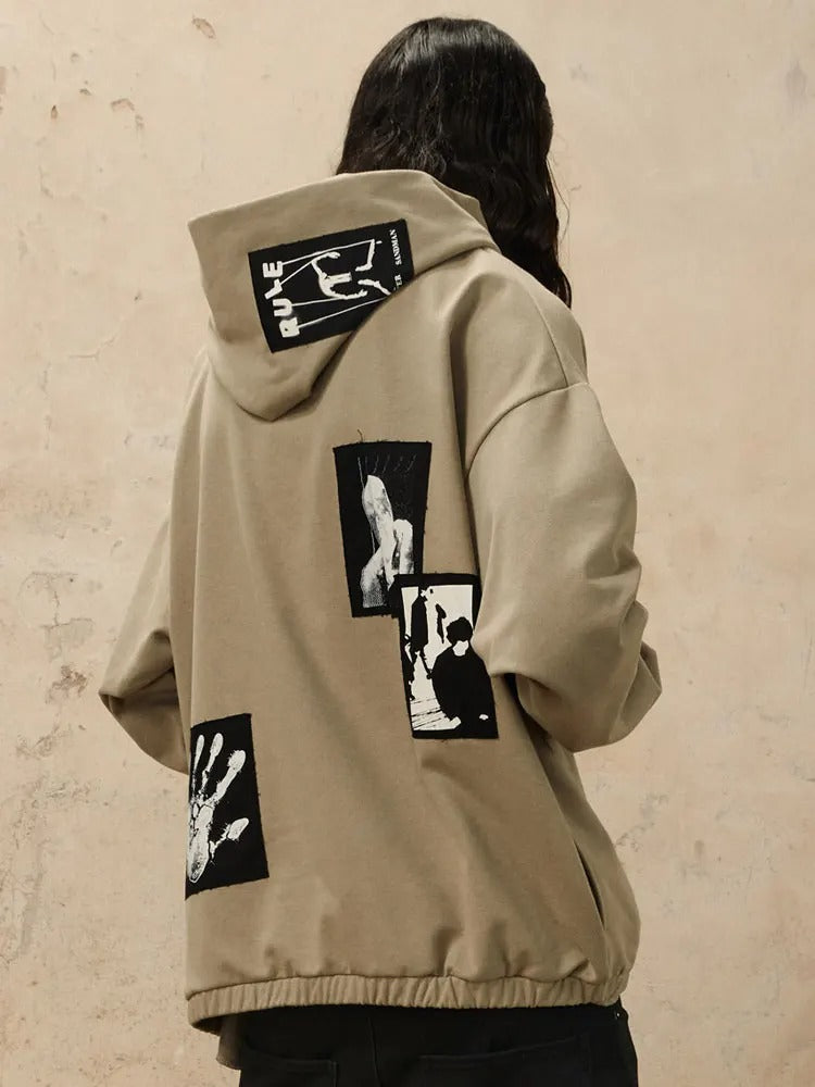 Patched Style Graphic Hoodie