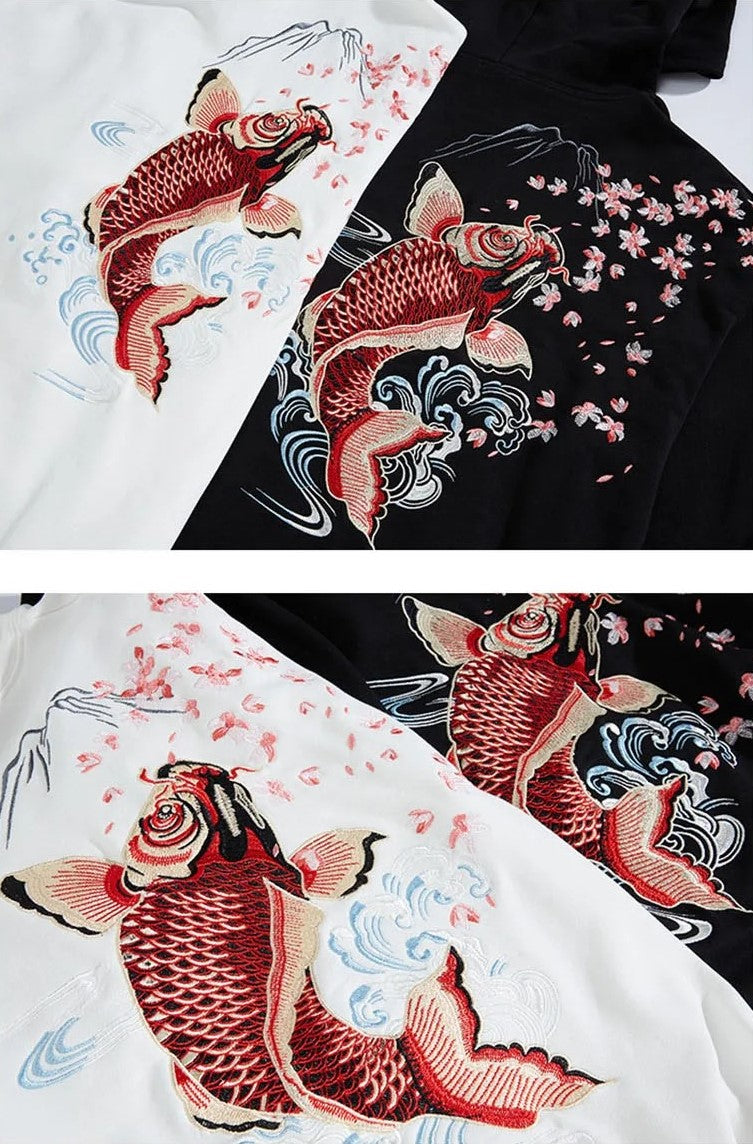 Embroidered Koi Fish Unisex - Japanese Streetstyle Hoodie