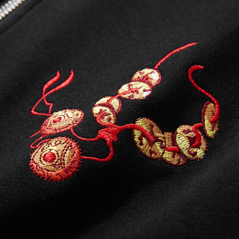 Heavy Embroidery Oriental Lion Hoodie